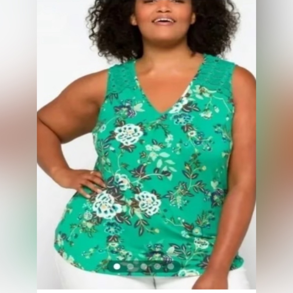 Daniel Rainn Boho Sleeveless Crochet Lace Floral Print Cutout Top Plus Size 3X
